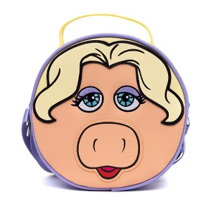 Disney Bag, Crossbody, Round, The Muppets Miss Piggy Face Character Close Up, Lavender, Vegan Leather - 1 of 4