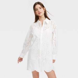 Women's Long Sleeve Eyelet Embroidered Collared Mini Shirtdress White -  Roller Rabbit x Target L : Target