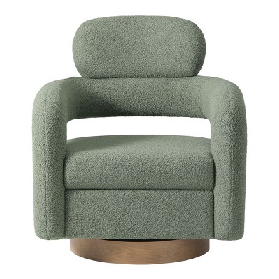 WestinTrends Alexandria Mid-Century Modern Faux Shearling Swivel Barrel Accent Chair