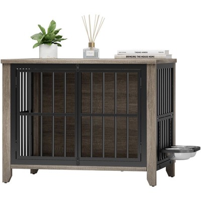 Gikpal Dog Crate Furniture with 2 Adjustable Dog Bowls, Dog Cage Furniture, Dog Kennel Indoor with Lockable Door, Chew-Proof Design, Pet Carrier House