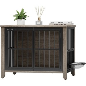 Gikpal Dog Crate Furniture with 2 Adjustable Dog Bowls, Dog Cage Furniture, Dog Kennel Indoor with Lockable Door, Chew-Proof Design, Pet Carrier House - 1 of 4