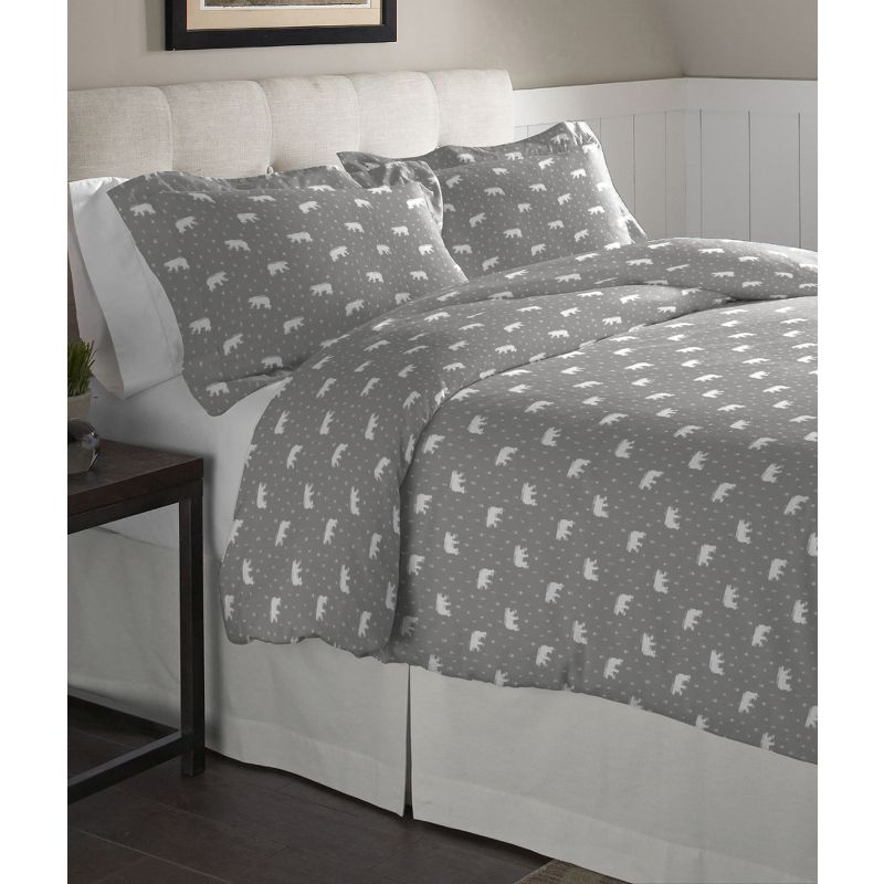 Pointehaven 175 GSM 100% Cotton Superior Weight Flannel Solid or Print Oversized Duvet Set, 1 of 4