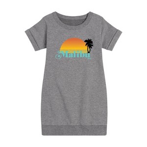 Girls' - Barbie - Malibu Sunset with Palm Trees Graphic Short Sleeve Fleece Dress - 1 of 3
