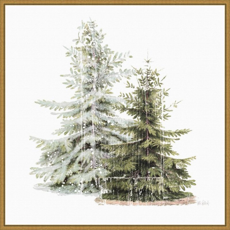 22&#34; x 22&#34; Vintage Wooded Holiday Trees in Snow Framed Wall Canvas - Amanti Art, 1 of 12