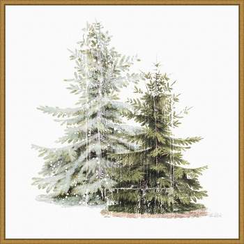 22" x 22" Vintage Wooded Holiday Trees in Snow Framed Wall Canvas - Amanti Art
