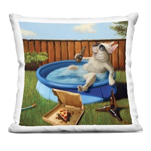 Stupell Industries French Bulldog Relaxing Summer Pool Beverage Indoor Decorative Throw Pillow, 18 x 18 - 1 of 3