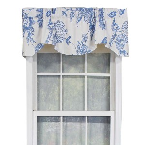 RLF Home Natalie Bell Floral Print Extra Wide Window Treatment Valance 3" Rod Pocket 65" x 16" Cyan Blue - 1 of 3