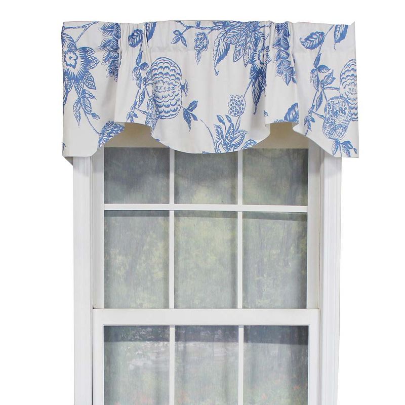 RLF Home Natalie Bell Floral Print Extra Wide Window Treatment Valance 3" Rod Pocket 65" x 16" Cyan Blue, 1 of 4