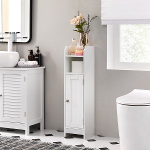 Small Bathroom Storage Corner Floor Cabinet with Door and Shelves, Storage Organizer, Narrow Bathroom Toilet Paper Storage Cabinet, White - 1 of 4