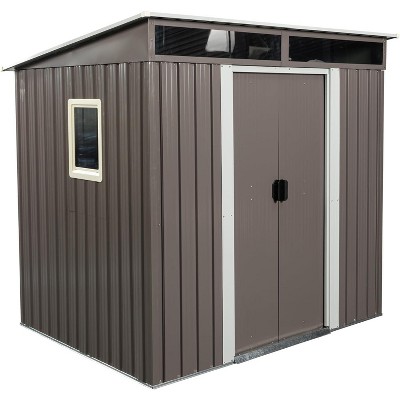6FT x 5FT Outdoor Metal Storage Shed with Floor Frame and Windows, Sun Protection Waterproof Storage House for Patio Lawn Backyard