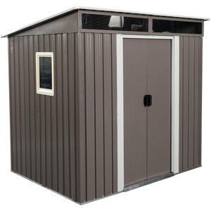 6FT x 5FT Outdoor Metal Storage Shed with Floor Frame and Windows, Sun Protection Waterproof Storage House for Patio Lawn Backyard - 1 of 4