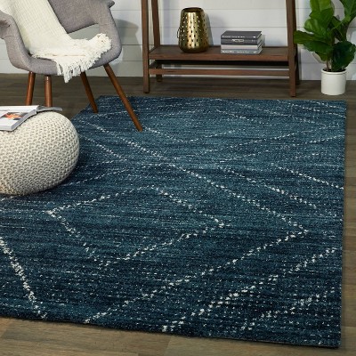Sienna Dark Blue Geometric Synthetic 8' x 10' Area Rug