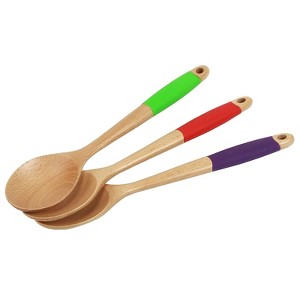 Chef Craft 14" Long Beechwood Wooden Kitchen Mixing Spoon with Silicone Handle - 1 of 4