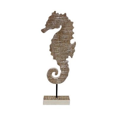 Beachcombers 15.75" WOOD LARGE SEAHORSE ON STAND