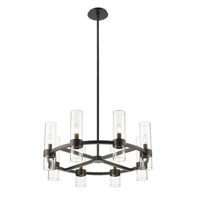 Matte Black Iron and Glass 32" Round Chandelier