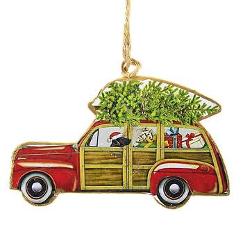 Abbott 3.25 In Dog In Woodie Ornament Tree Retro Santa Hat Gifts Tree Ornaments