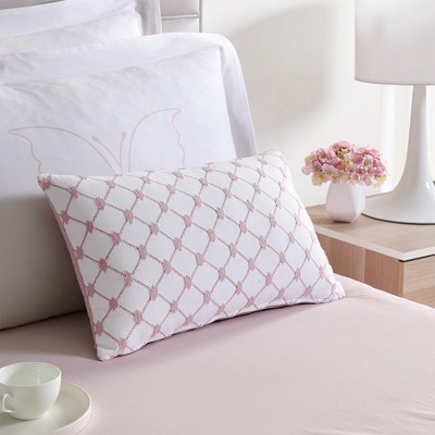 Mauve and White Embroidered Cotton Decorative Pillow