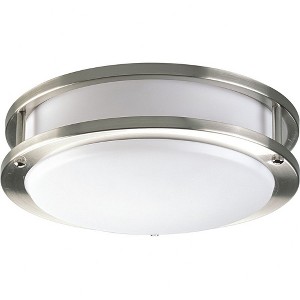 Progress Lighting, Acrylic Round, 1-Light Flush Mount, Brushed Nickel, White Acrylic Shade - 1 of 3