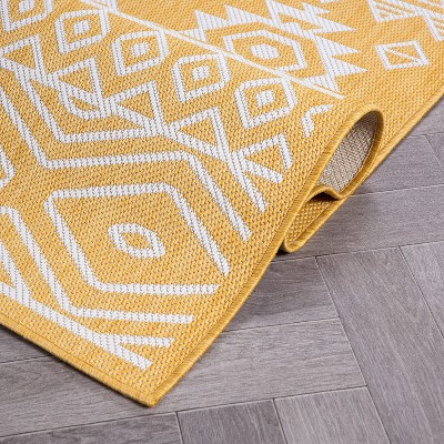 Yellow Geometric Flat Woven Indoor/Outdoor Runner Rug