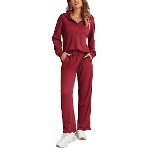Ekouaer Womens 2 Piece Matching Lounge Sets Fall Outfits 2025 Sweatsuit Waffle Knit Pajamas Sets Long Sleeve Sweater Clothes - 1 of 4