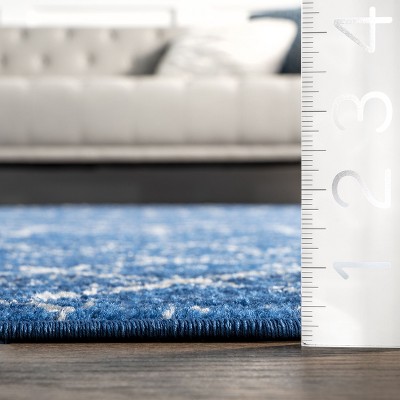 Distressed Moroccan Trellis 4' Square Blue Synthetic Area Rug