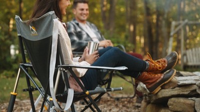 Heathered Indigo Portable Outdoor Rocking Camp Chair with Arms