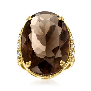 Ross-Simons 20.00 Carat Smoky Quartz and 1.60 ct. t.w. White Zircon Ring in 18kt Gold Over Sterling - 1 of 4