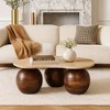 Royal Hampton Accent Coffee Table, Curved Natural Travertine Top, Round 3 Balls Wood Base - 2 of 4