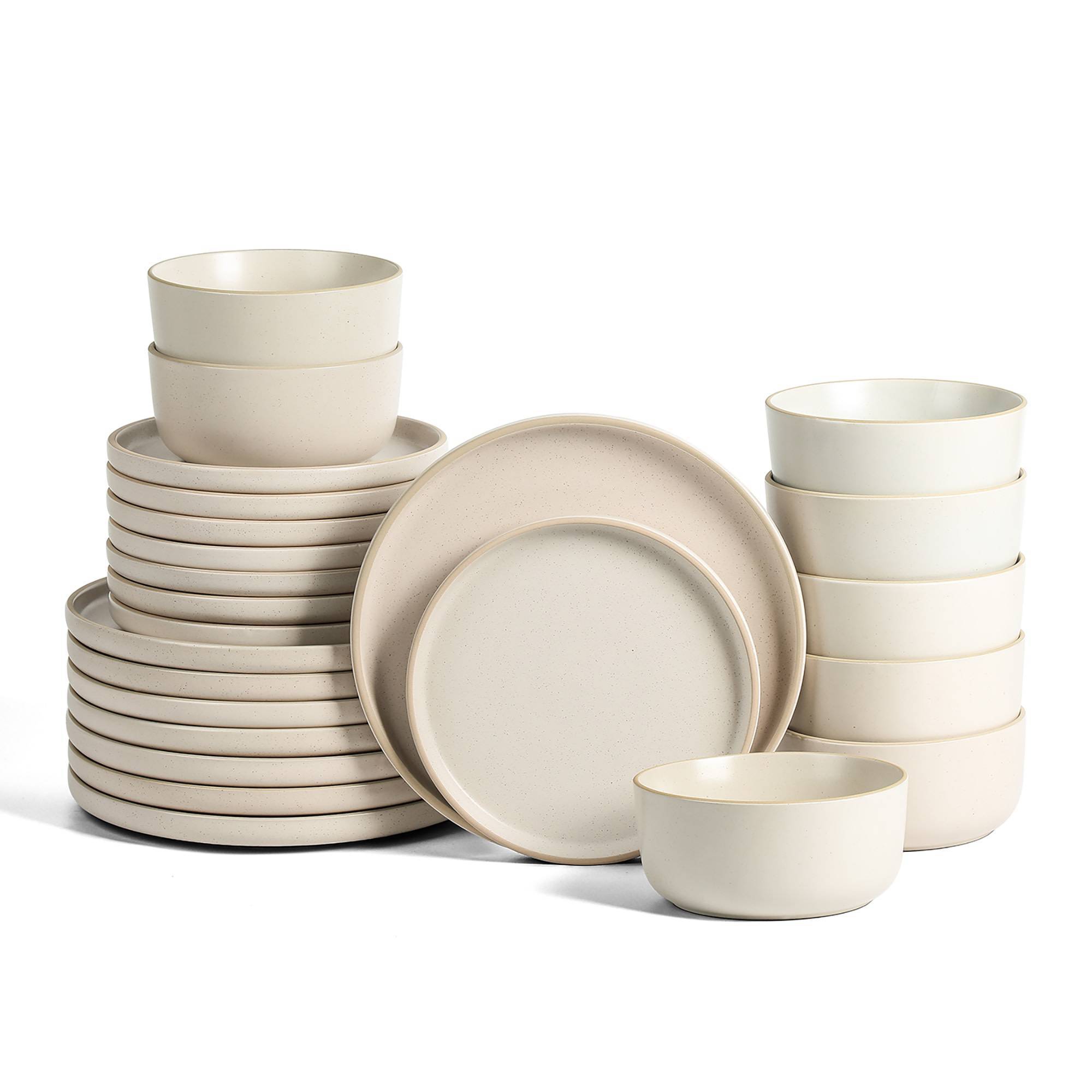 Earth & Clay 24pc Stoneware Dinnerware Set White Speckled