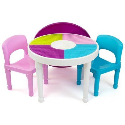 3pc Kids 2 In 1 Round Activity Table With Chairs Pink blue