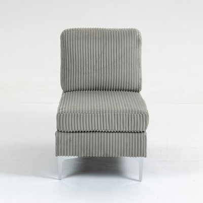 Modular Sectional Sofa Armless Seat Module, Corduroy Sectional Couch, Single Couch Modular Armless Accent Chair with Back Cushion, Gray