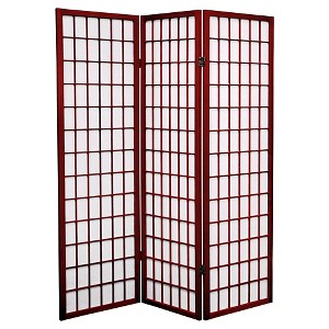 5 ft. Tall Window Pane Shoji Screen - Rosewood (3 Panels): Oriental Furniture, Hardwood Frame, Metal Hardware - 1 of 3