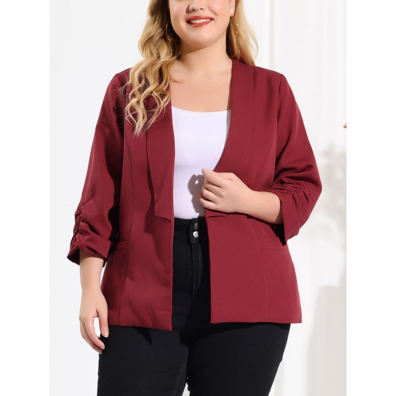 Agnes Orinda Women's Plus Size Fashion Formal with 3/4 Pleated Sleeves and Shawl Collar Blazers, 3 of 8