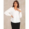 Allegra K Women's Collar Work Button Down Lantern Long Sleeve V Neck Casual Blouse - 2 of 4