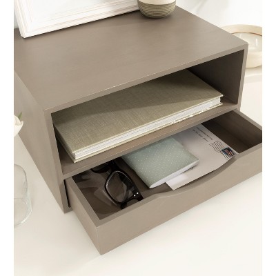 Gray Poplar Wood Floating Wall Shelf with Drawer
