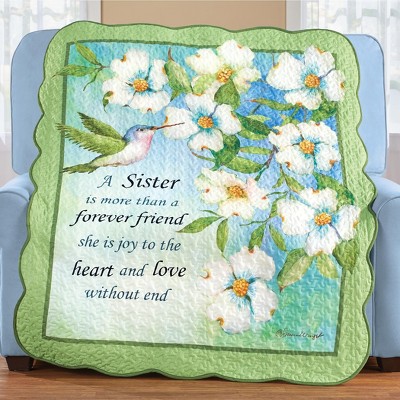 Hummingbird and White Flowers Quilted Sister Sentiment Throw
