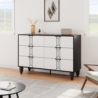 6 Drawer Dresser, Dresser for Bedroom with 6 Drawers, Wide Chest of Drawers, Wooden Dresser Vintage Pattern Design