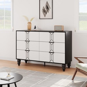 6 Drawer Dresser, Dresser for Bedroom with 6 Drawers, Wide Chest of Drawers, Wooden Dresser Vintage Pattern Design - 1 of 4