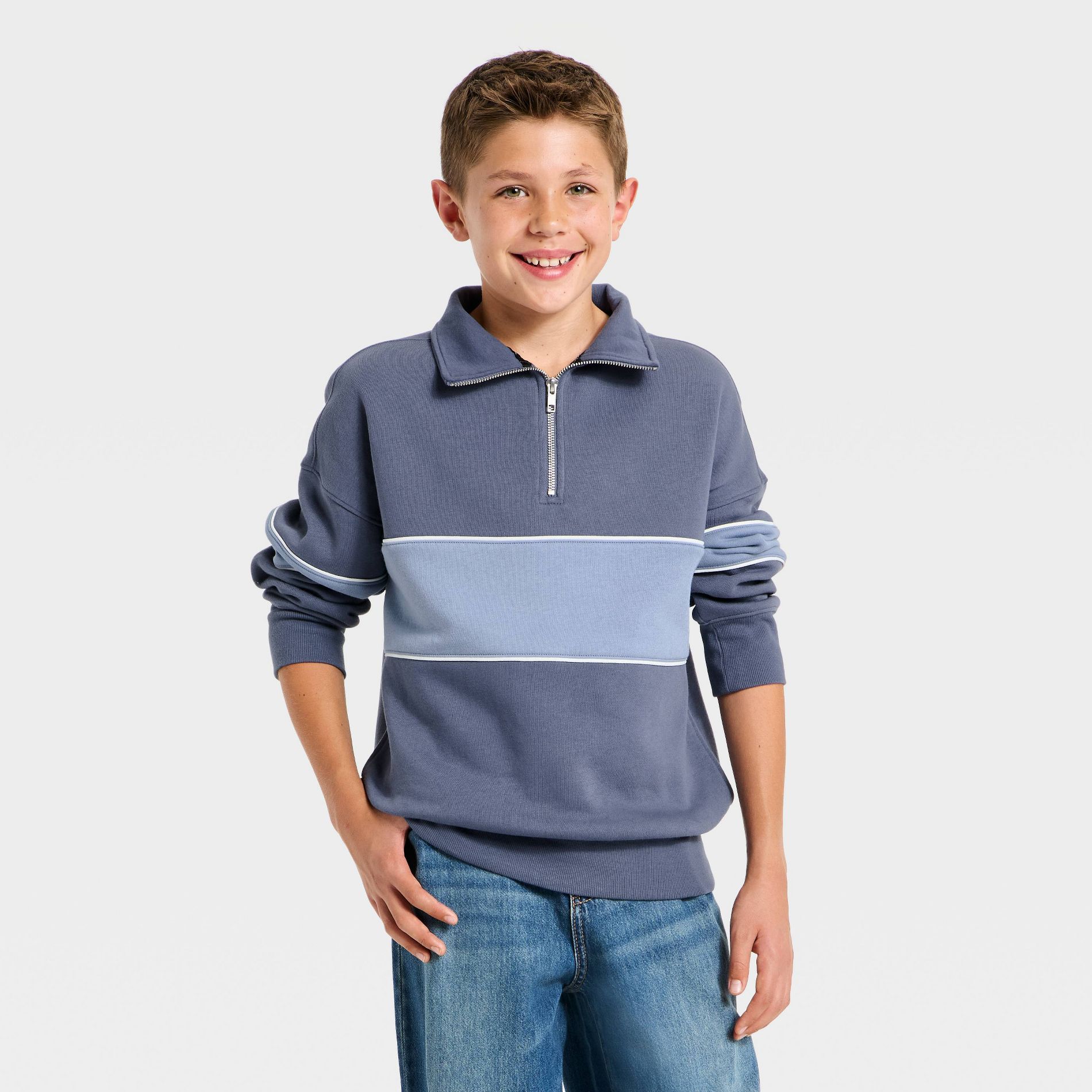 Boys' Fleece Rugby Striped Quarter Zip Sweatshirt - art class™