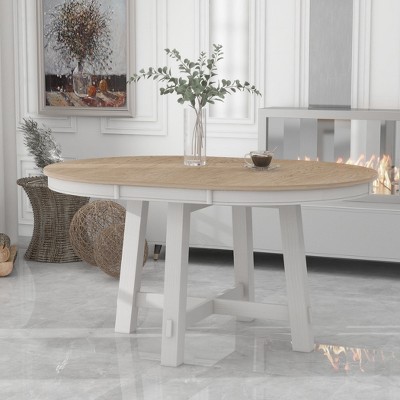 Farmhouse Round Extendable Dining Table for Dining Room