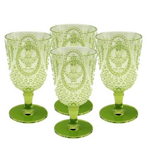 Elle Decor Acrylic Wine Goblets, Set of 4, 15-ounce, Unbreakable Acrylic Wine Glasses, Shatterproof Long Stemmed Glasses, Bar Drinking Cups, Green