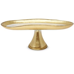 Classic Touch Footed Glass Tray with Gold Brushed Rim - 1 of 3