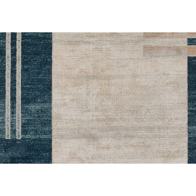 Edi-4 Blue Geometric Wool and Synthetic Rug 67" x 46"