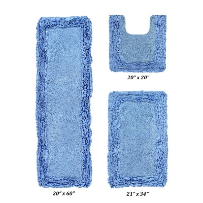 Shaggy Border Collection 3-Piece Bath Rug Set 100% Cotton Tufted Weave Ruffle Border Pattern Bathroom Rug for Machine Washable Bathmat