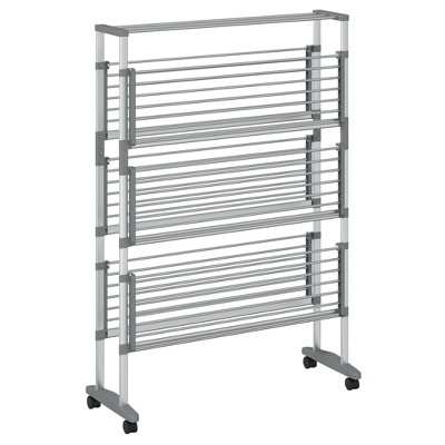 Aluminum 3-Tier Foldable Laundry Drying Rack with Wheels