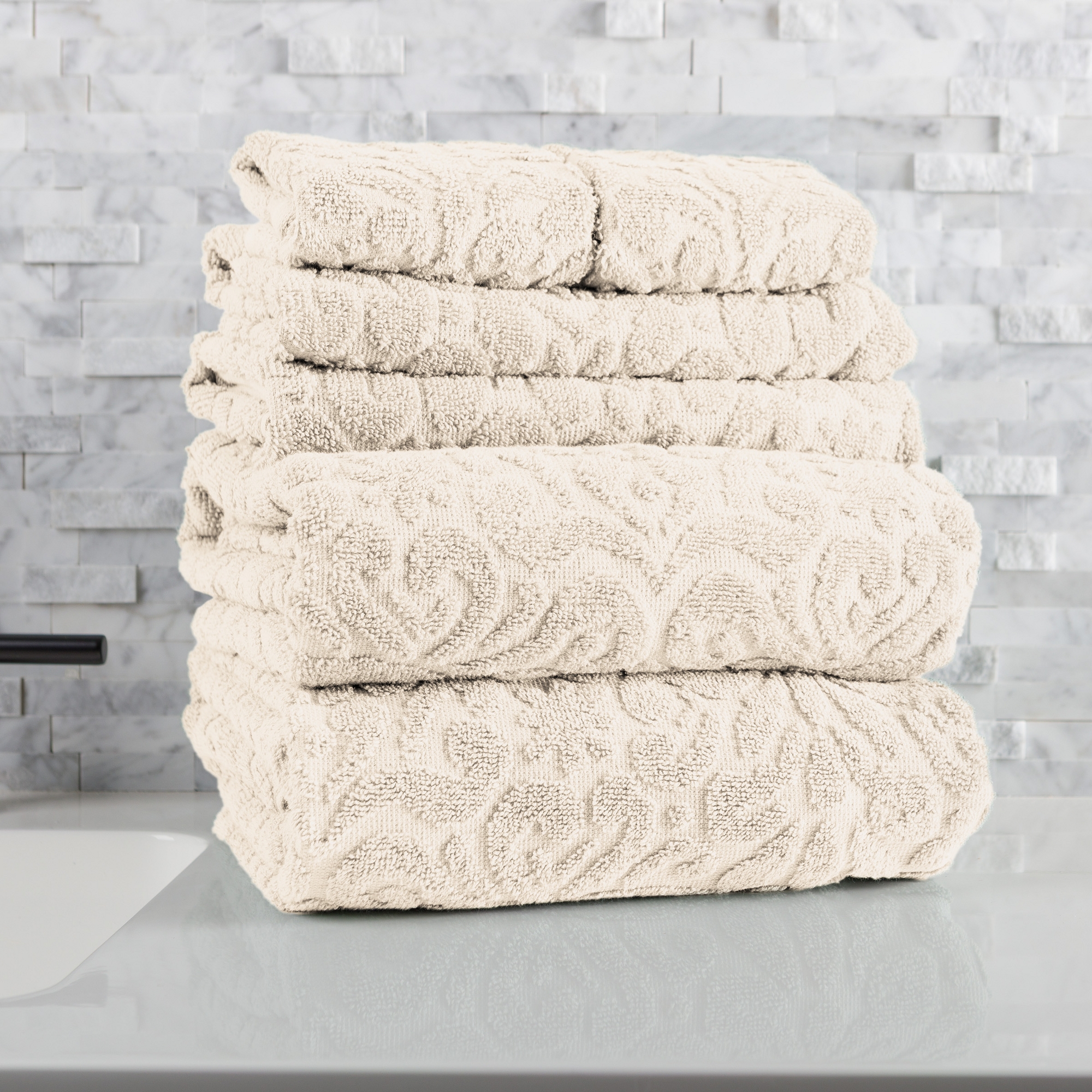 Lavish Home 6 Piece Cotton Bath Towel Set, Cream
