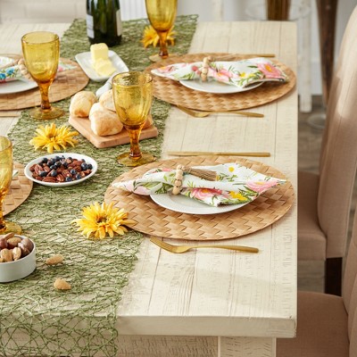 Natural Basketweave Round Woven Leather Placemats, Set of 4