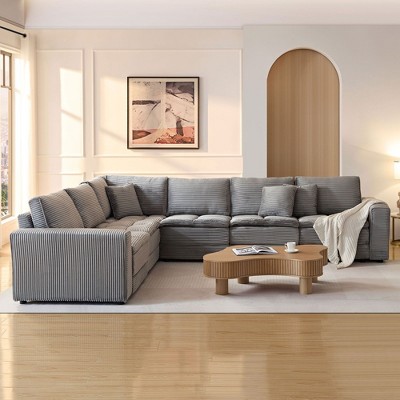 CAVINAS 4/5/6-Seater Modular Sectional Sofa,Cloud Couch Sectional,Conversible Sleeper Sofa for Living Room,3 Throw Pillows