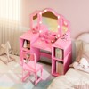 Girls 2-in-1 Vanity Table & Chair Set with Light, Detachable Tri-Fold Mirror & Wooden Makeup Playset - Princess Dressing Desk with Storage for Kids - 4 of 4