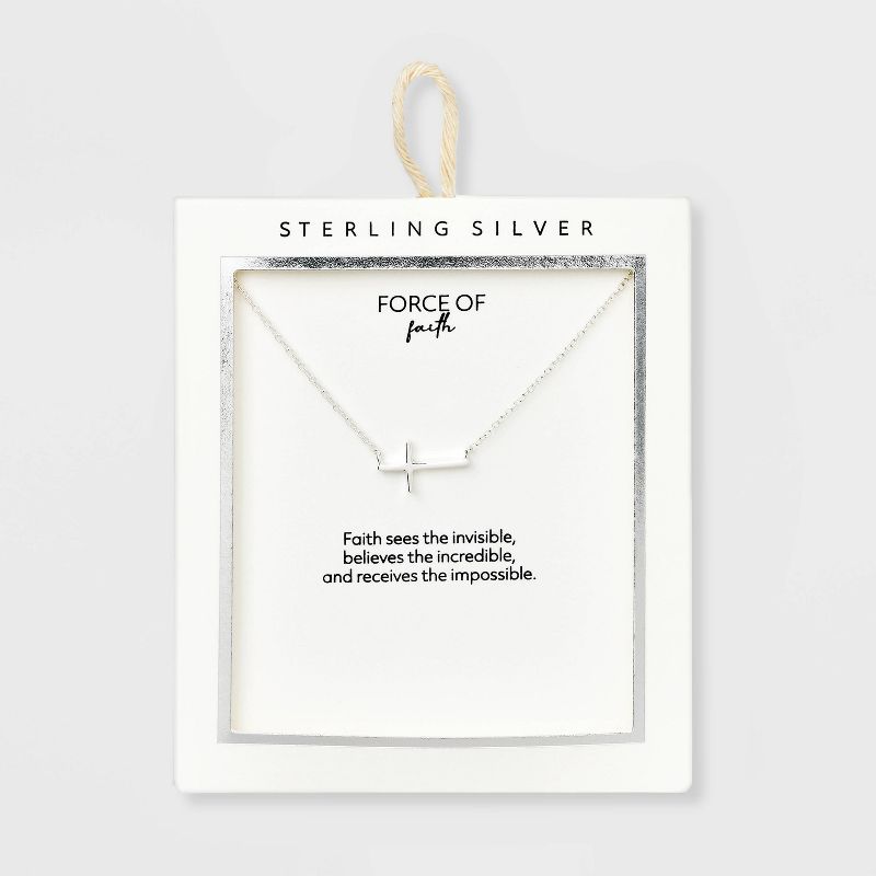 Sterling Silver Horizontal Cross Station Necklace - Silver, 1 of 5